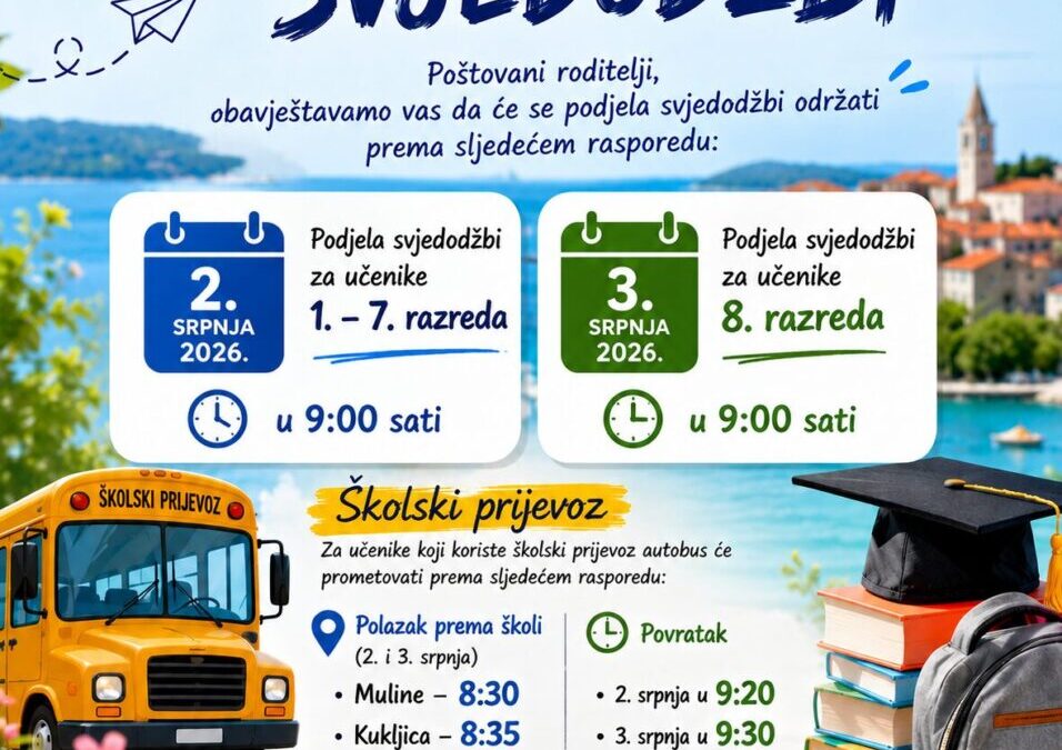 Obavijest o podjeli svjedodžbi